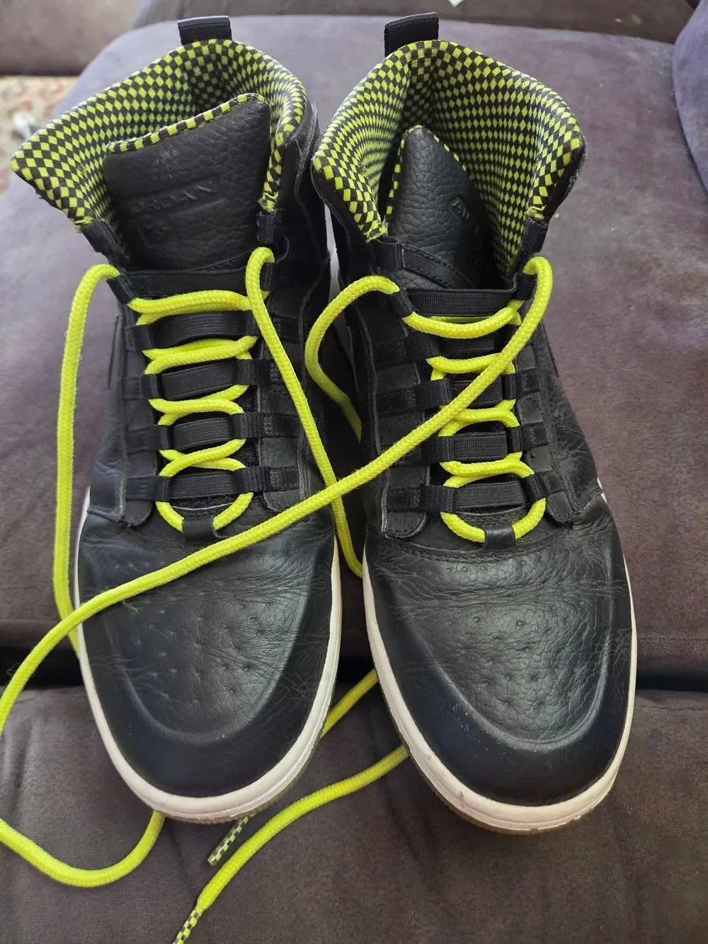 Nike Jordan Size 10.5 Men’s Black with Neon Yellow Accent High-Top Sneakers